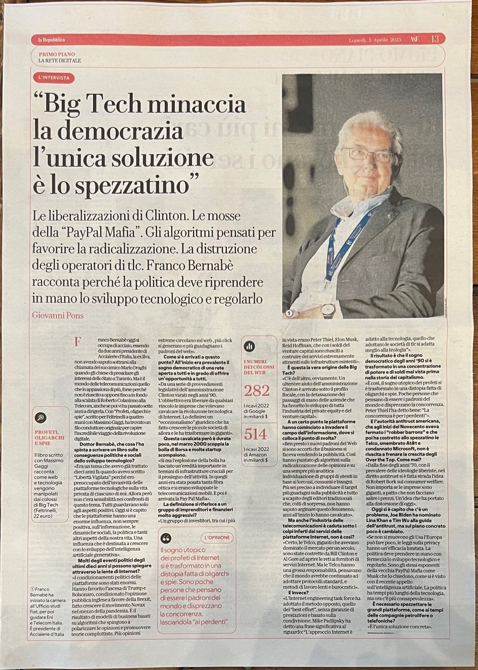 Franco Bernabe su big tech AF 3 aprile 2023