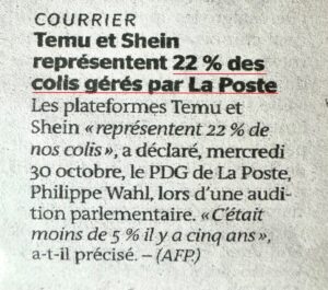 Temu e Shein Poste francesi Le Monde 2 novembre 2024