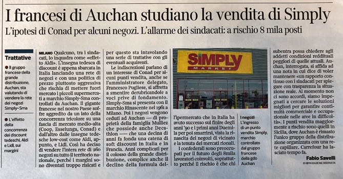 Auchan vendita Simply Corriere Aprile 2019