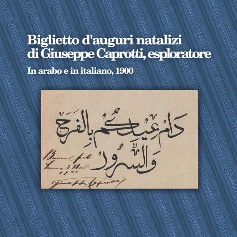 Biglietto di auguri di Giuseppe Caprotti esploratore in arabo ed italiano 1900