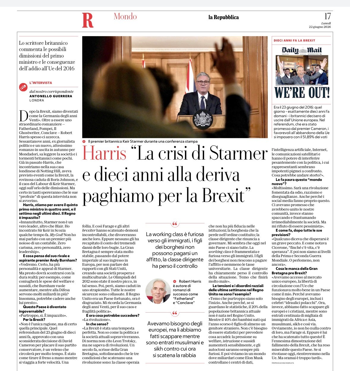 Brexit Robert Harris Repubblica 22 giugno 2026