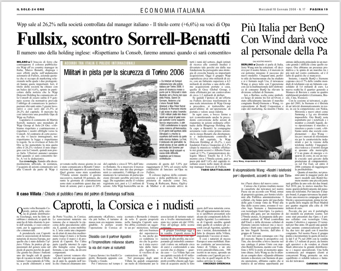 Caprotti, la Corsica e i nudisti Il Sole 24 ore del 18 gennaio 2006