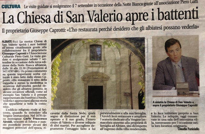 La chiesa di san Valerio apre i battenti Il Giornale di Carate 27 Agosto 2019