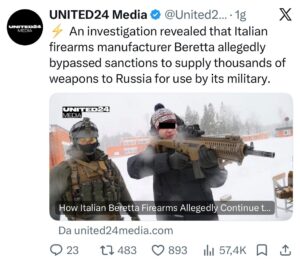 Produttore armi Beretta aggira sanzioni Russia