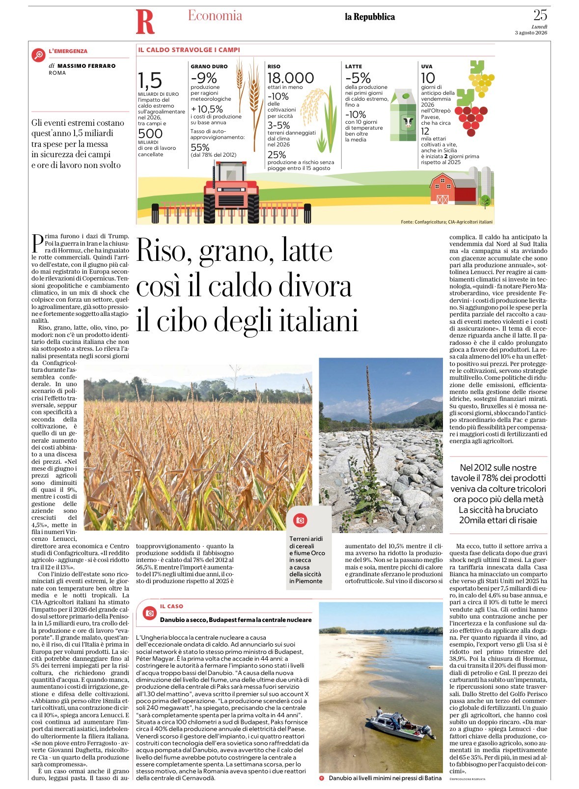 Riso grano latte Italia Repubblica 3 agosto 2026