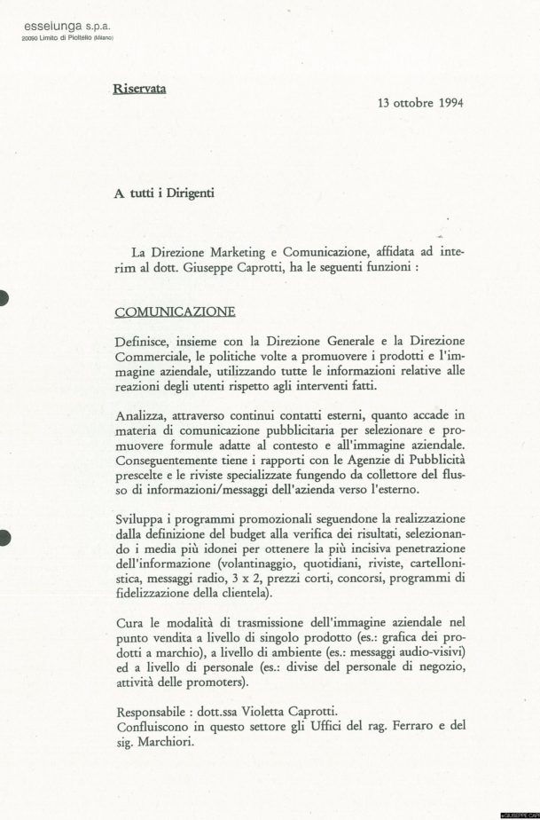 Uno dei due allegati alla lettera del dottor Fossati che spiegano "cosa è il marketing" in Esselunga.