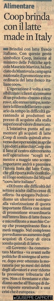Coop brinda con il latte Made in Italy 19 aprile 2016